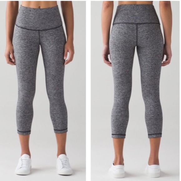 Lululemon Wunder Under High Rise Crop Heathered Black 6 - Picture 1 of 7